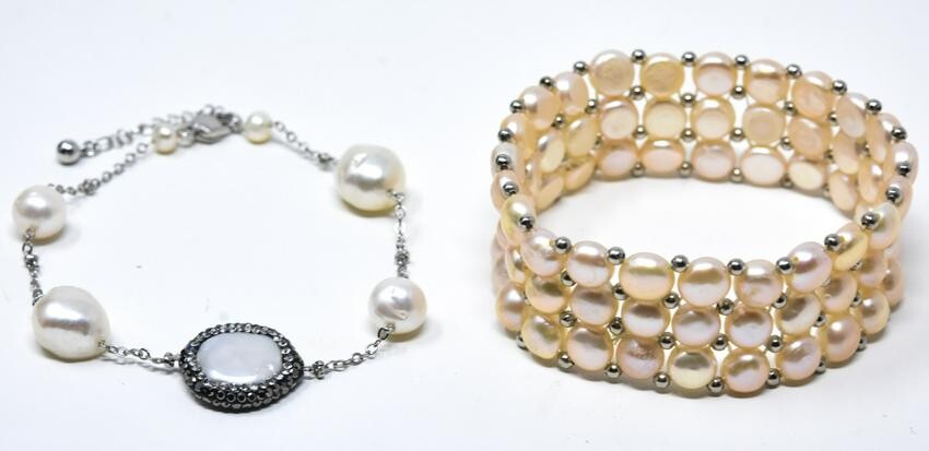 Two Handmade Baroque Cultured Pearl Bracelets