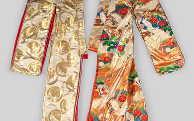 Two Japanese Embroidered Silk Kimono