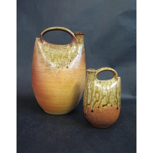 Two John Leach Muchelney Pottery Stoneware Flask Vases (tall...