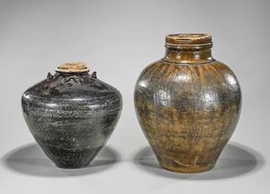 Two Large Antique Japanese Edo Period Glazed Jars
