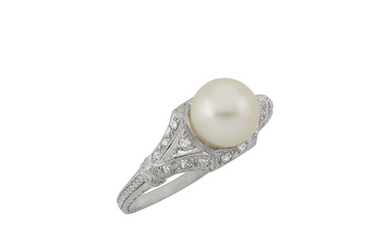 Two Platinum, Cultured Pearl and Diamond Rings