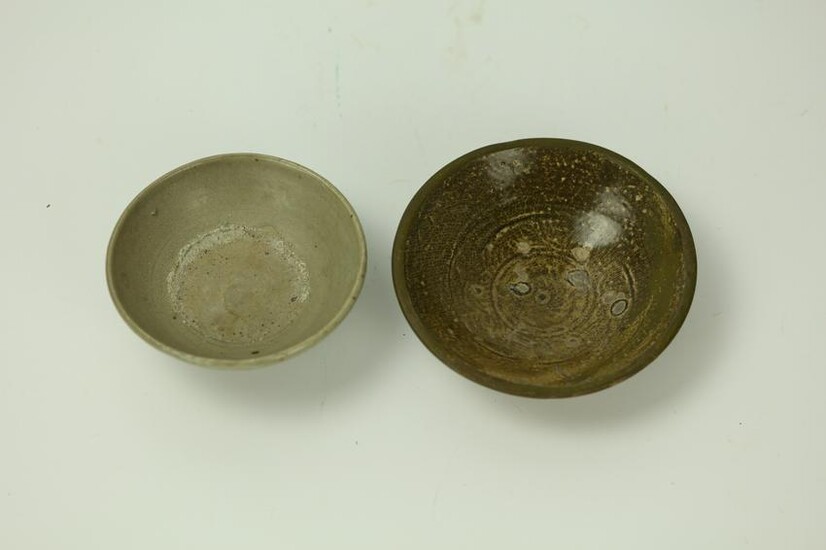 Two Primitive Stoneware Artisan Porcelain Bowls