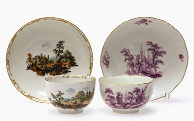Two cups with saucers - Meissen and Fürstenberg, 2nd half of the 18th century