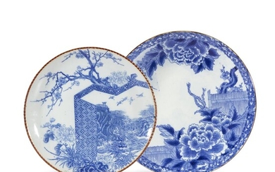 Two large Japanese blue and white chargers Late Meiji...
