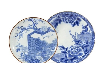 Two large Japanese blue and white chargers, Late Meiji
