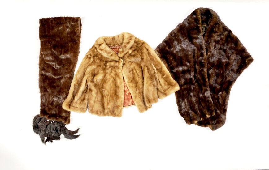 Two vintage mink stoles and a mink jacket.