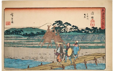UTAGAWA HIROSHIGE (1797-1858), SHIMADA: THE SURUGA BANK OF THE OI RIVER, EDO PERIOD. 19TH CENTURY