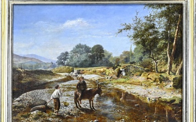 Unclear, Boy with donkey near river
