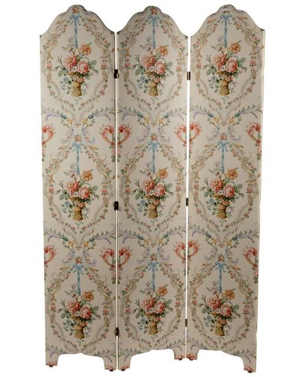Upholstered Three Panel Floral Screen