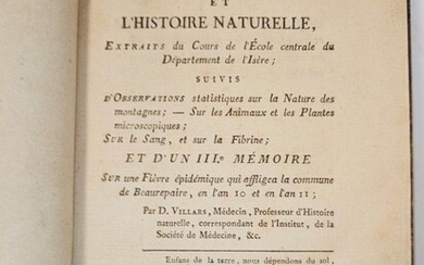 VILLARS (Dominique). Mémoires sur la Topographie et l'Histoire naturelle. Lyon, Raymann, an XII (1804). in-8°,...