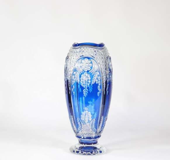 Val Saint Lambert blue cut Joseph Simon vase