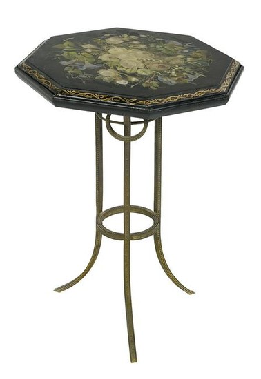 Victorian Embossed Brass & Slate-Top Side Table