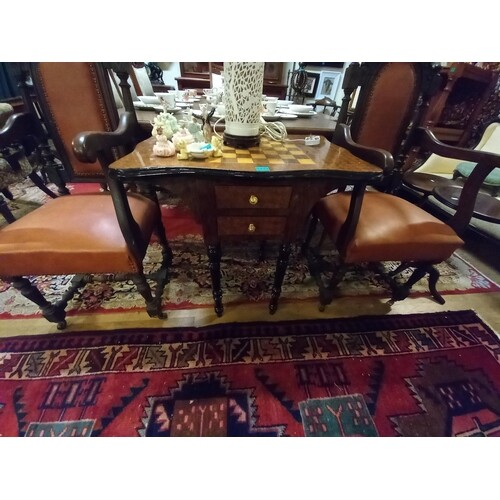 Victorian Style Walnut Games Table with Inlaid Chessboard To...