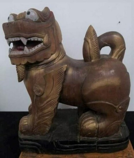 Vintage Asian Carved Wood Foo Dog