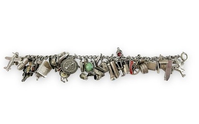 Vintage Charm Bracelet With Sterling & Silver Tone Charms