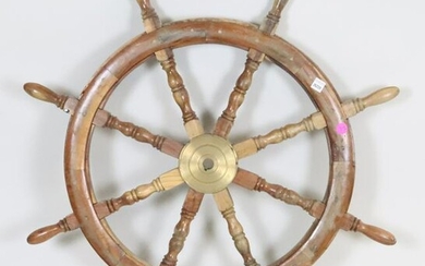 Vintage Maple Ship's Wheel, Brass Hub