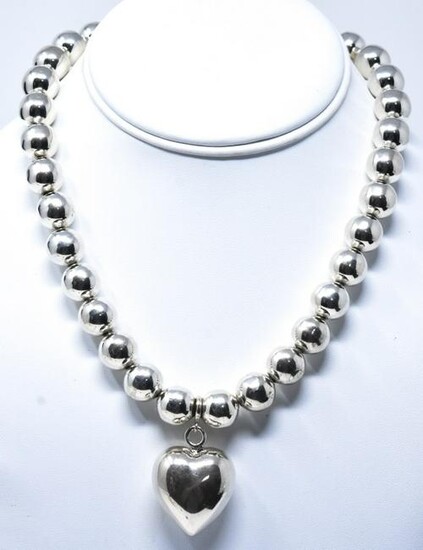 Vintage Mexico Sterling Silver Necklace w Heart