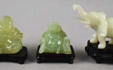 Vintage Mini Chinese Jade Laughing Buddha and Elephant