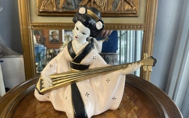 Vintage Porcelain Figurine Japanese Female playing musical instrument