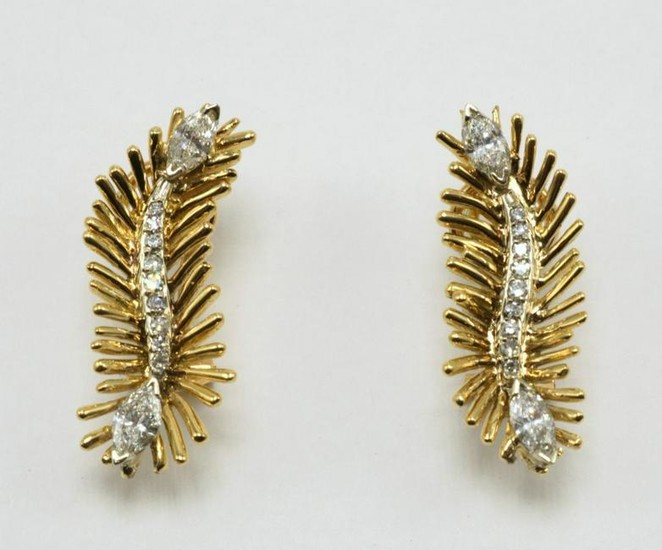 Vintage Tiffany & Co. 18Kt Diamond Feather Earrings