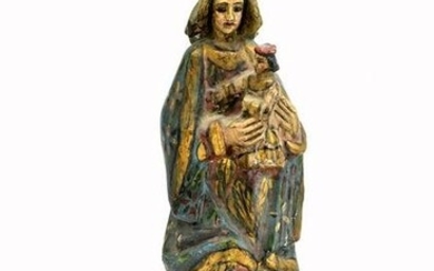 Virgin Mary with Child Jesus Antique Wooden Sculpture
