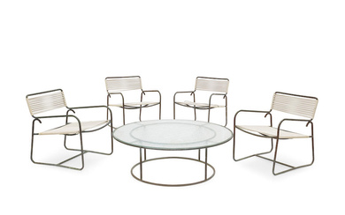 WALTER LAMB (ACTIVE 1950s) Four Armchairs and Circular Low Table...