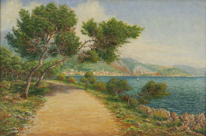 Walfield "View of Menton" oil on canvas.