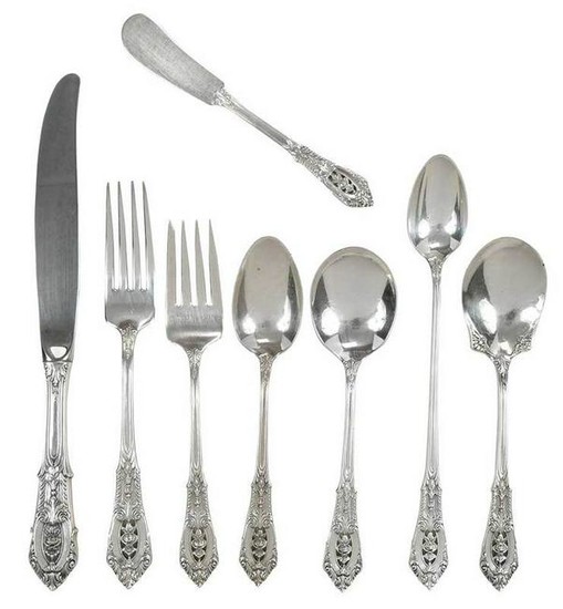 Wallace Rose Point Sterling Flatware, 110 Pieces