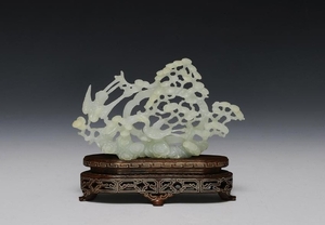 White Jade Carving of Birds & Pine Tree, 20th Century