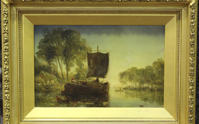 William Joseph Julius Caesar Bond - Sailing Vessel on a River, late 19th/early 20th century oil on p