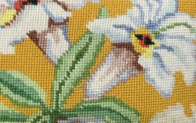 Yellow Needle Point Pillow with Flowers