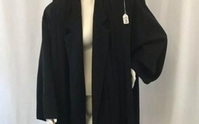Yohji Yamamoto Black Pleated High-Low Wool Coat