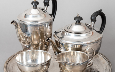 coffee and tea set on tray, silver plated, Sheffield England, after 1945 (5).