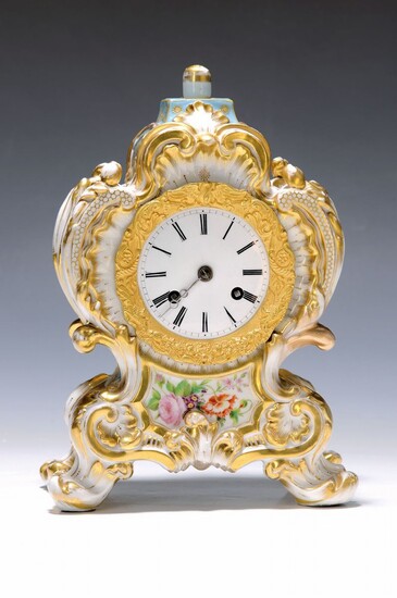 porcelain clock, France around 1840/50, in Rococo style,...