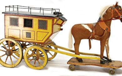 stagecoach, wood, colored , 1900, draft horse, pelt