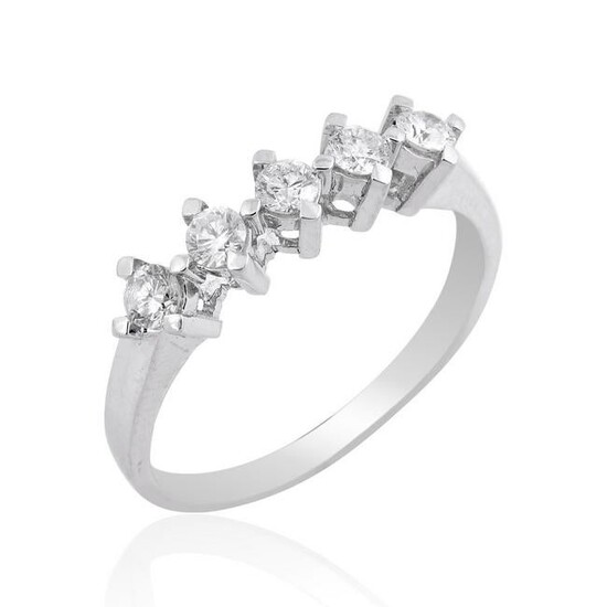 0.50 TCW HI/SI Five Diamond Ring 18k White Gold Jewelry