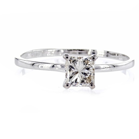 0.51 Ct Princess Diamond Ring - 14 kt. White gold - Ring - Clarity enhanced 0.51 ct Diamond - No Reserve