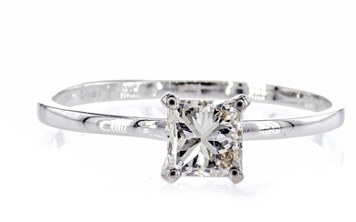 0.51 Ct Princess Diamond Ring - 14 kt. White gold - Ring - Clarity enhanced 0.51 ct Diamond - No Reserve