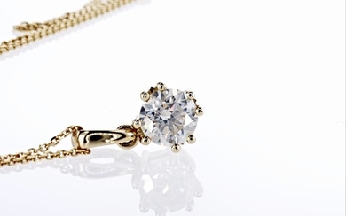 0.71 Ct Round Diamond Pendant - 14 kt. Yellow gold - Necklace with pendant Diamond - No Reserve