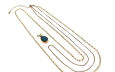 A black opal and diamond gold pendant, the pear sh…