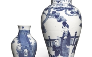 TWO BLUE AND WHITE BALUSTER VASES QING DYNASTY, 19TH CENTURY