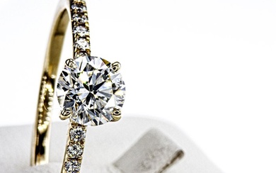 1.07 Tcw F-G/VS2 Round Diamond Ring - Diamond - 14kt gold - Yellow gold - Engagement ring