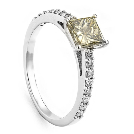 1.27 tcw Diamond Ring - 14 kt. White gold - Ring - 1.02 ct Diamond - 0.25 ct Diamonds