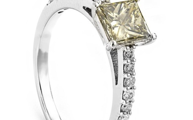 1.27 tcw Diamond Ring - 14 kt. White gold - Ring - 1.02 ct Diamond - 0.25 ct Diamonds