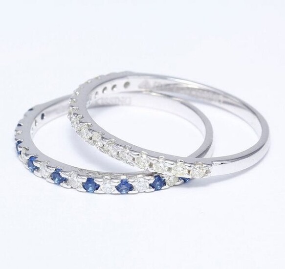 14 K White Gold Diamond and Blue Sapphire Ring set