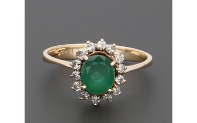 14 kt. Bicolour, Gold - Ring - 0.73 ct Emerald - Diamond