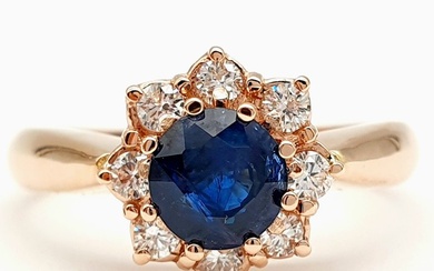 14 kt. Pink gold - Ring - 1.00 ct Sapphire - Diamonds
