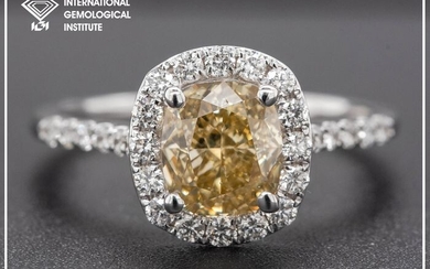 14 kt. White gold - Ring - 1.90 ct Diamond - Fancy Brown Yellow - VS2