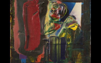 Paul Jenkins ( Kansas City 1923 - 2012 ) , "Phenomena Self Portrait as a Shaman" 1988 acrylic, mixed media and collage on canvas cm 47.5x37.5x6 Signed lower left Signed,...