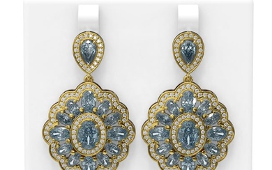 14.54 ctw Blue Topaz & Diamond Earrings 18K Yellow Gold